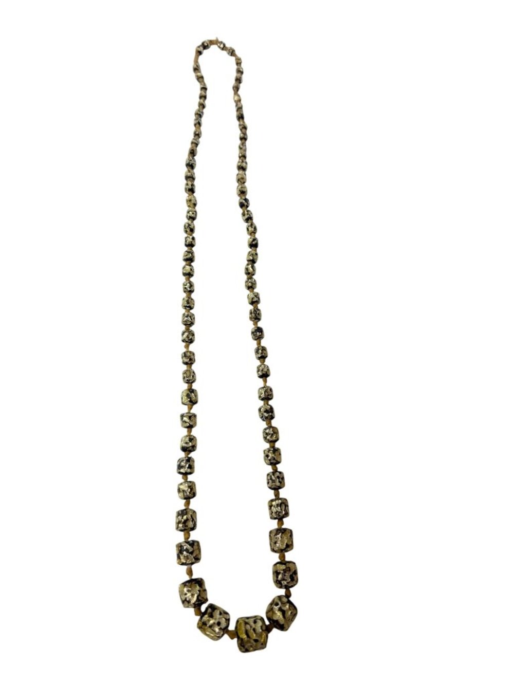 Vintage Murano Chunky Knotted Resin Prayer Bead Necklace Gold Foil Black 32" - Picture 4 of 11